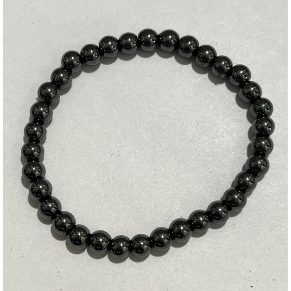 Black Hematite Bead Stretch Bracelet -- 7.75"
